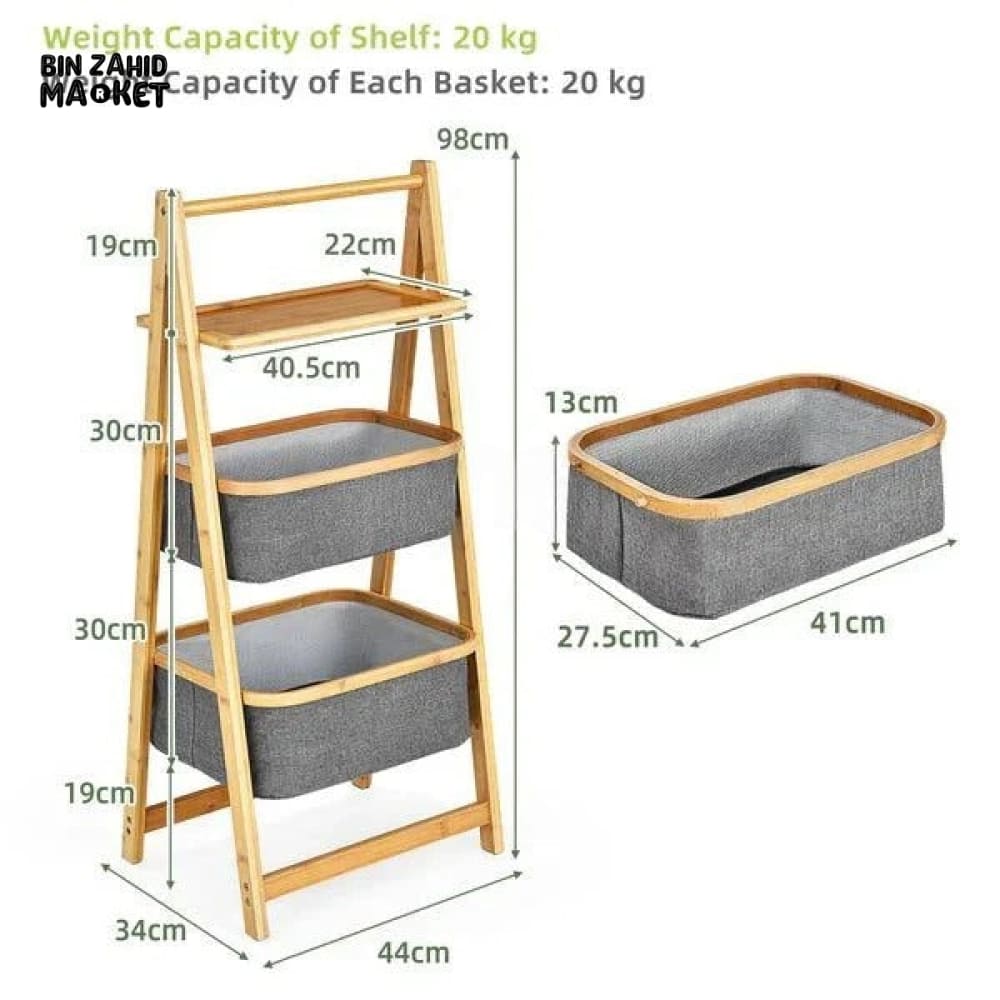 A-Frame 2 Tier Laundry Hamper With Shelf-Natural
