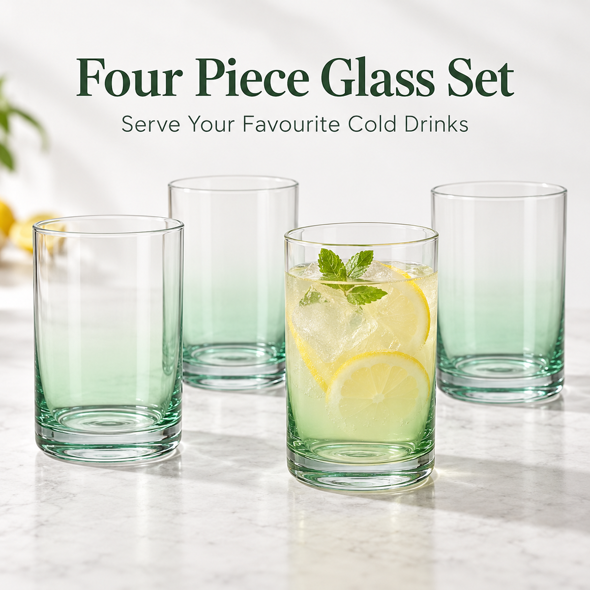 Danny Home Mint Green Drinking Glass Set - 410 ml