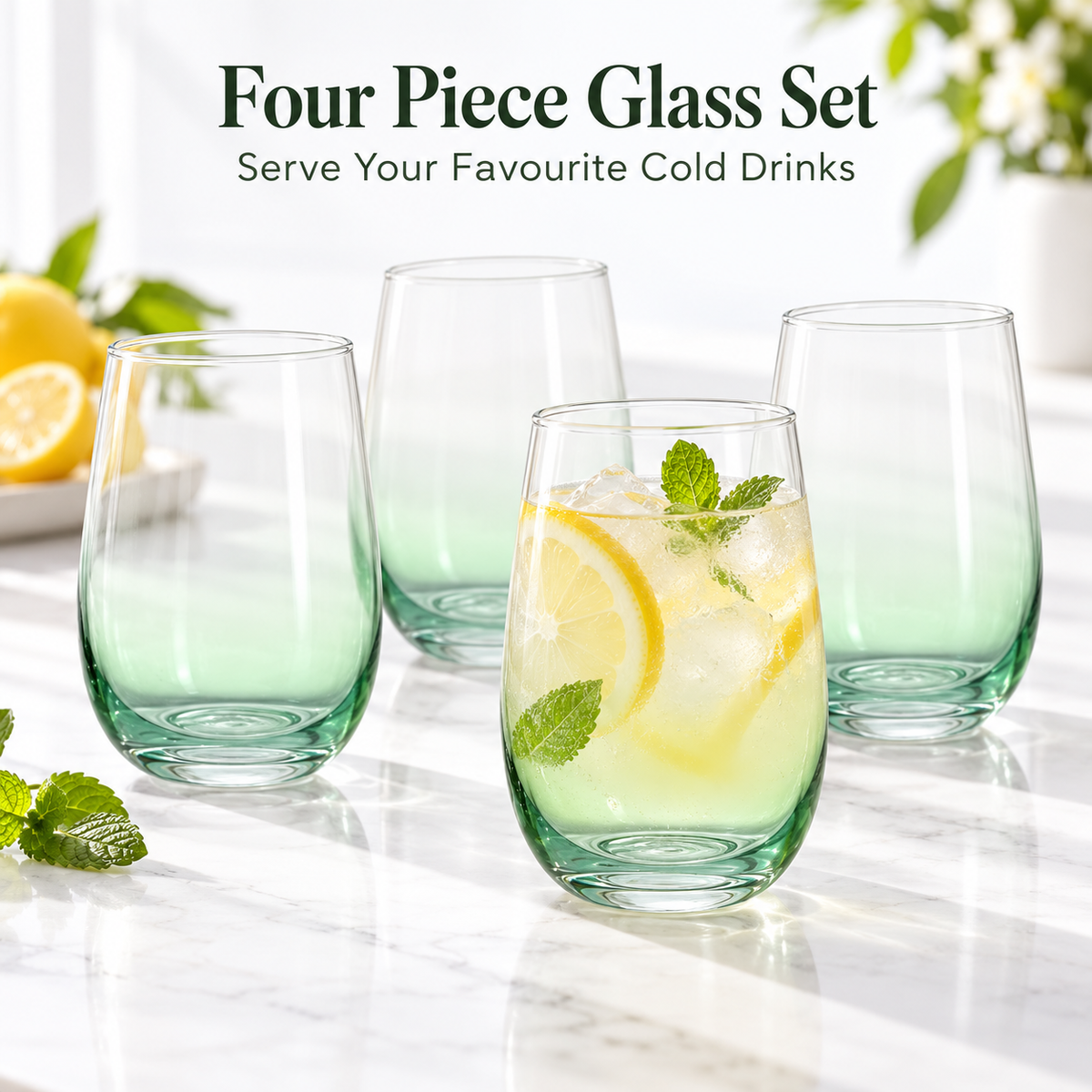 Danny Home Mint Green Rounded Glass Set - 330 ml