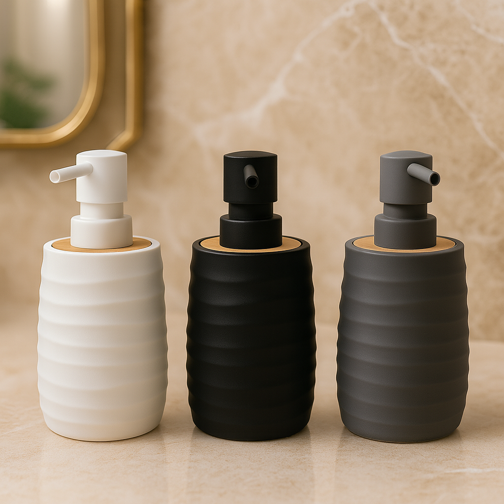 MODERN RIBBED DISPENSER – REFILLABLE LIQUID SOAP & LOTION BOTTLE