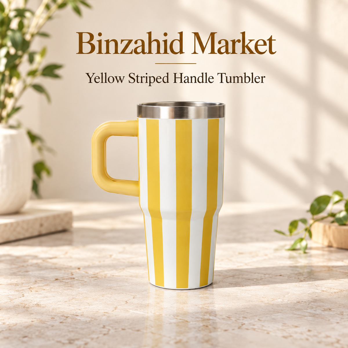 Yellow Striped Handle Tumbler