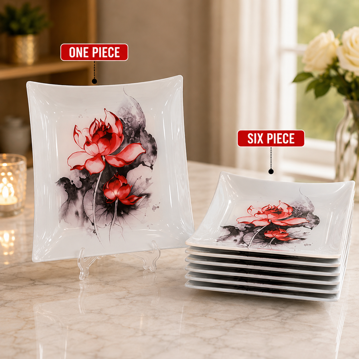 ARCOFAM 7 PCS SQUARE GLASS DESSERT PLATE SET – ZHAKLAIN