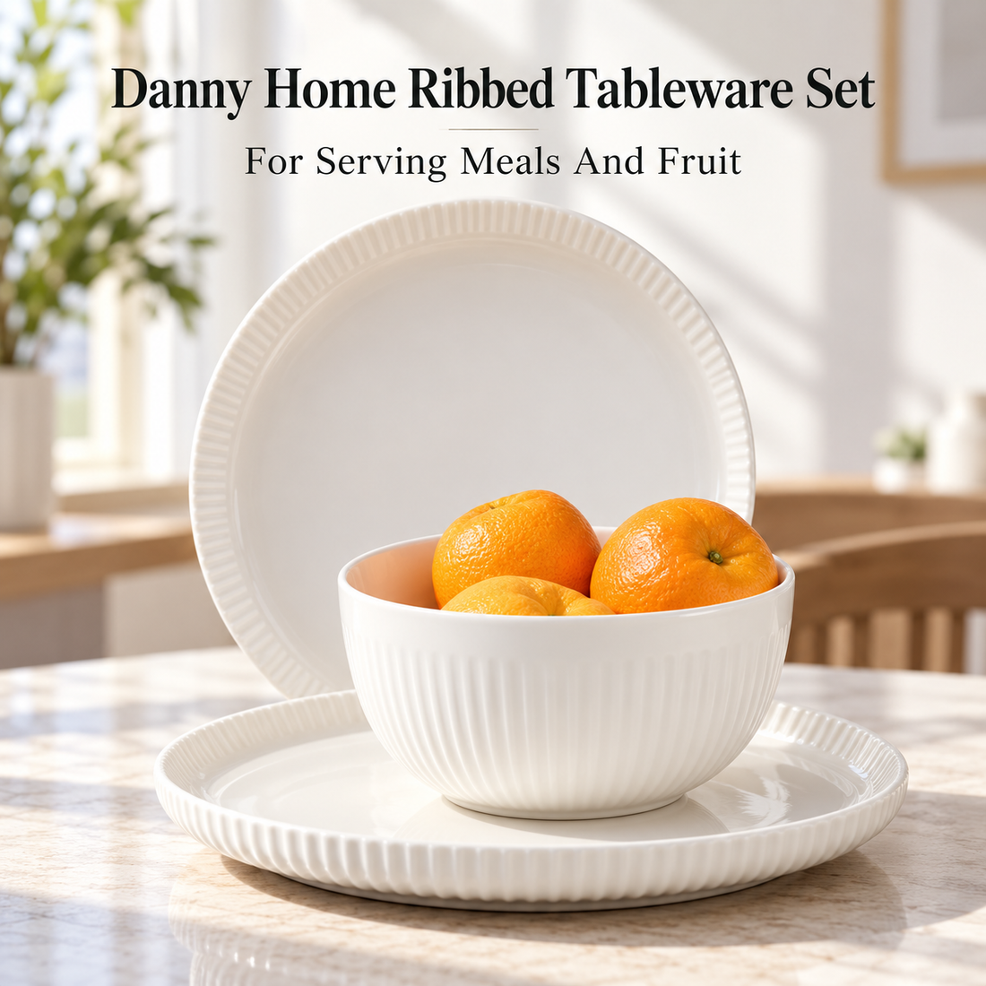 Danny Home 12 Piece Ribbed Tableware Set