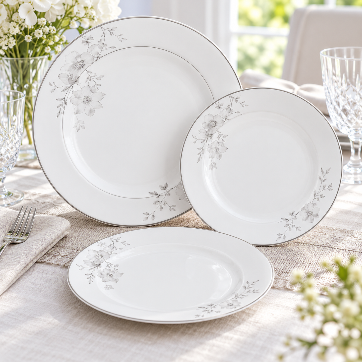 Danny Home Grey Floral Dinner Set - 18 Pieces
