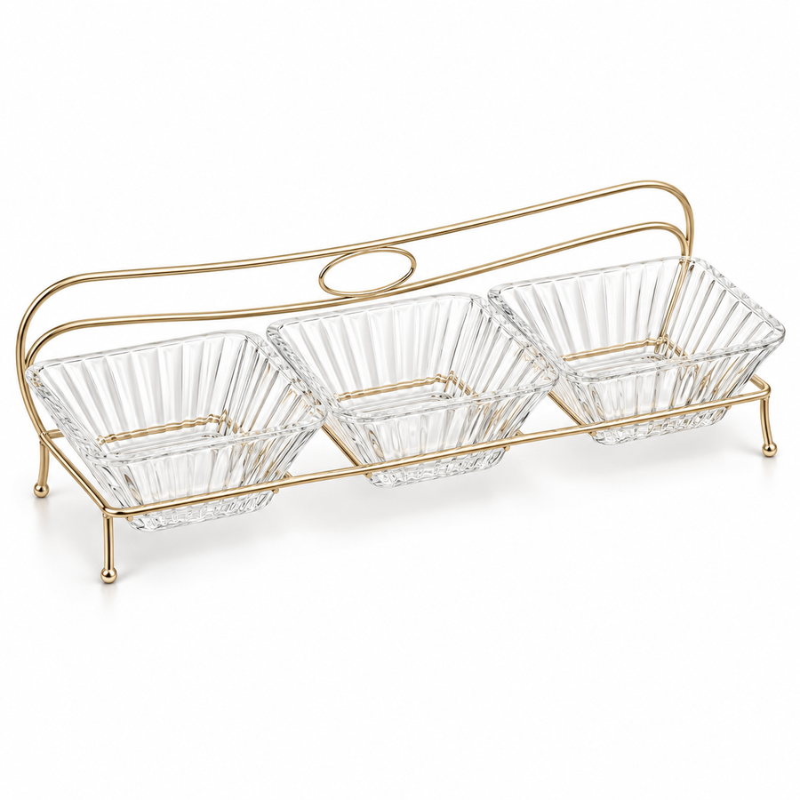 Danny Home Gold Three Bowl Serving Stand