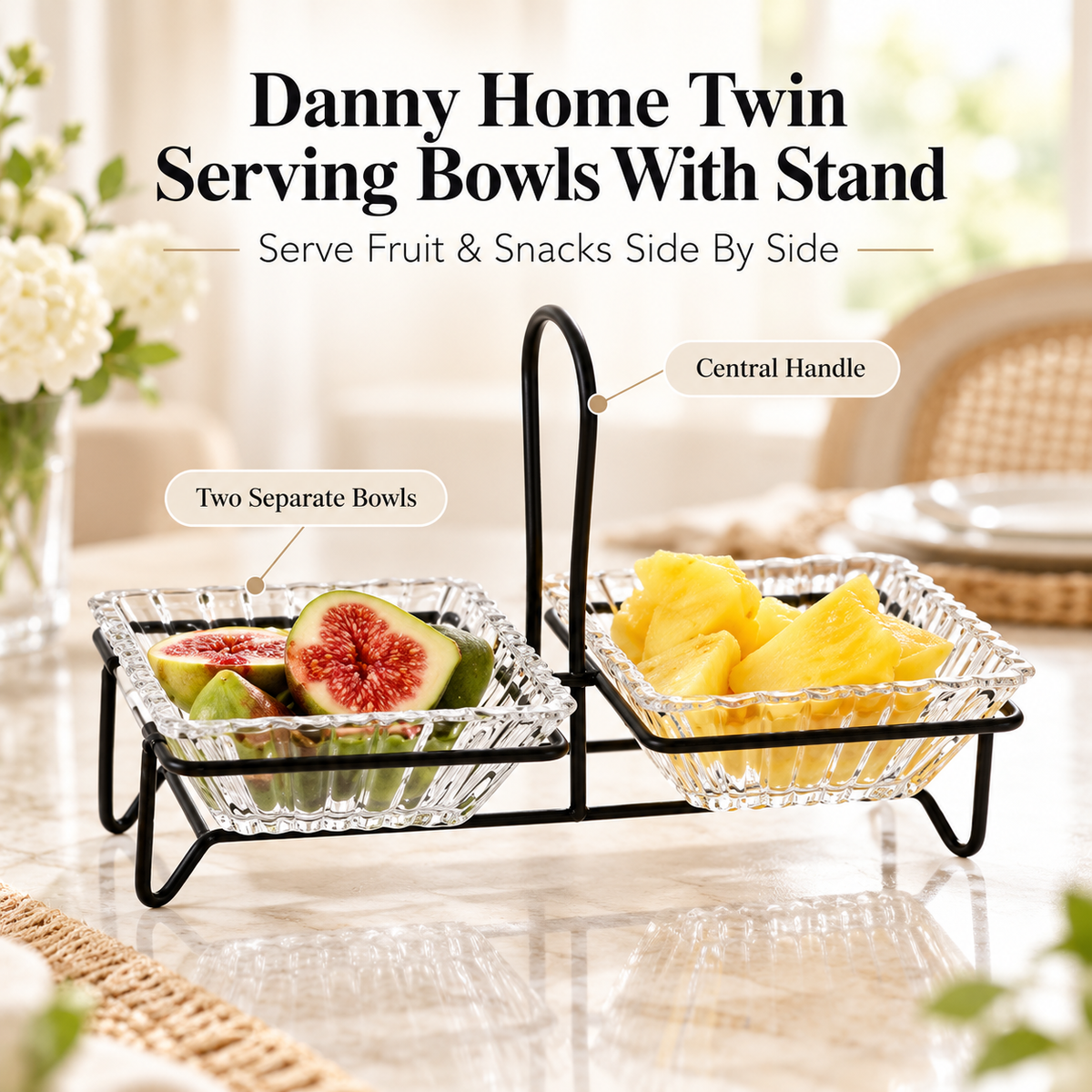 Danny Home Twin Serving Bowls With Stand - 250 ml