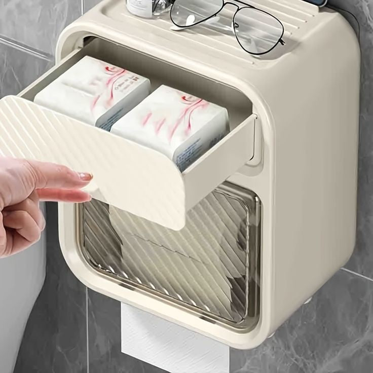 WALL MOUNTED TISSUE HOLDER WITH DRAWER