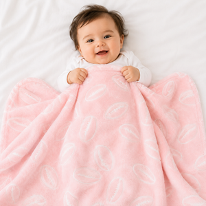HAPPIMUMS BABY PLUSH SLEEPING BLANKET DOUBLE PLY BASEBALL 110 x 80 - PINK