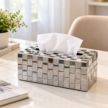 SILVER MOSAIC DESIGN RECTANGULAR TISSUE BOX COVER