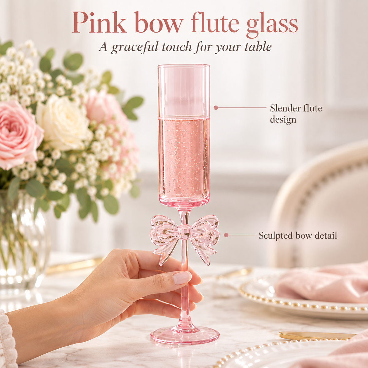 Pink Bow Flute Glass