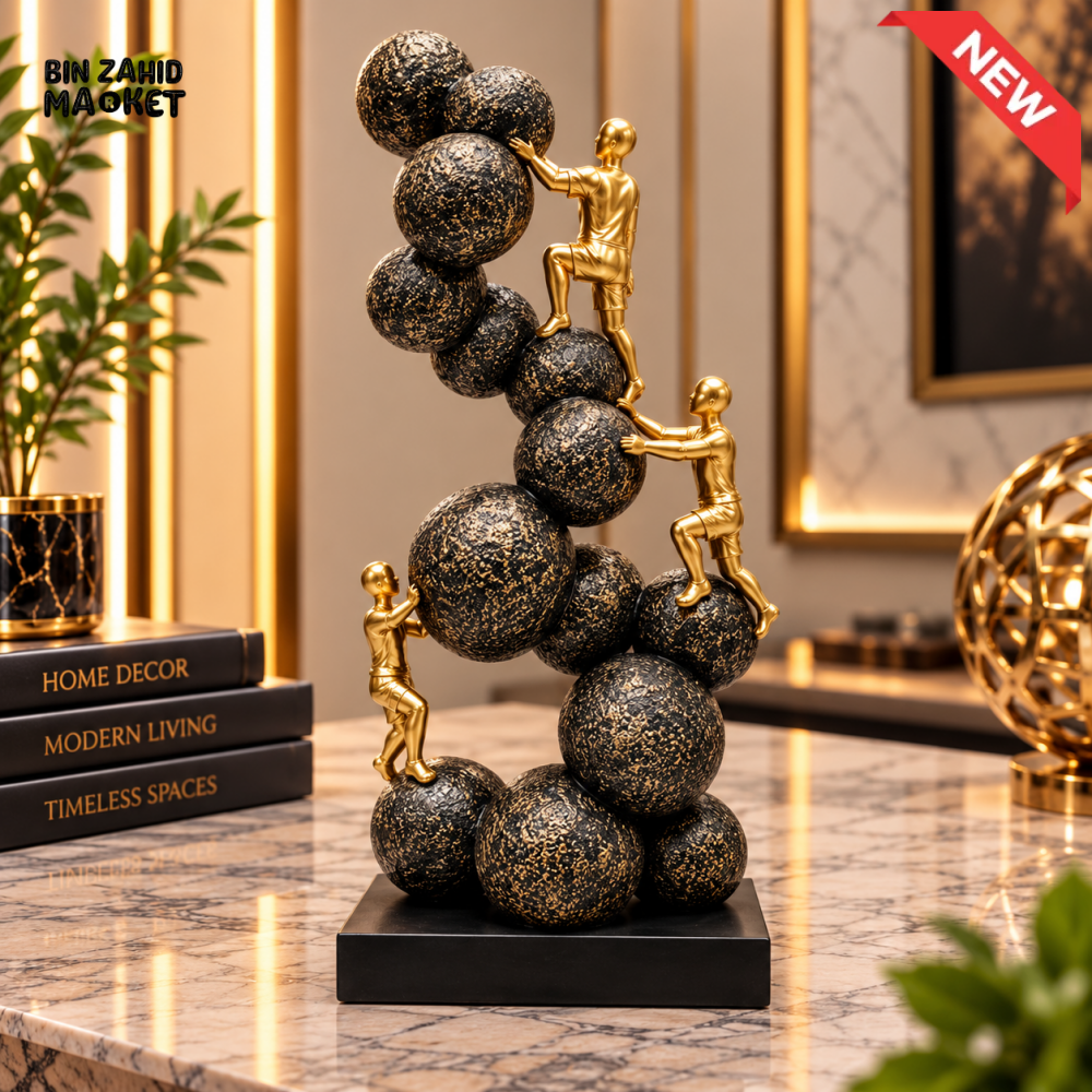 ABSTRACT CLIMBING FIGURE BALL SCULPTURE DECOR