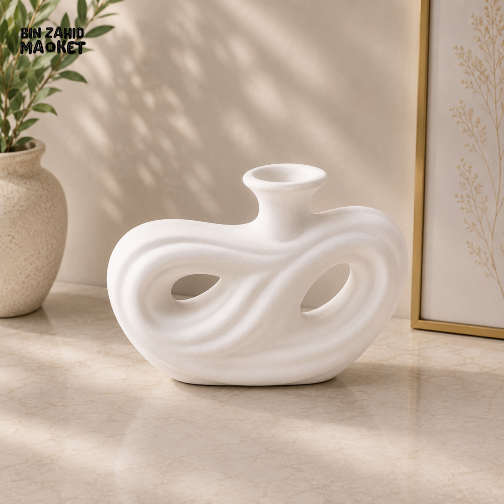 ABSTRACT DOUBLE LOOP CERAMIC DECORATIVE VASE