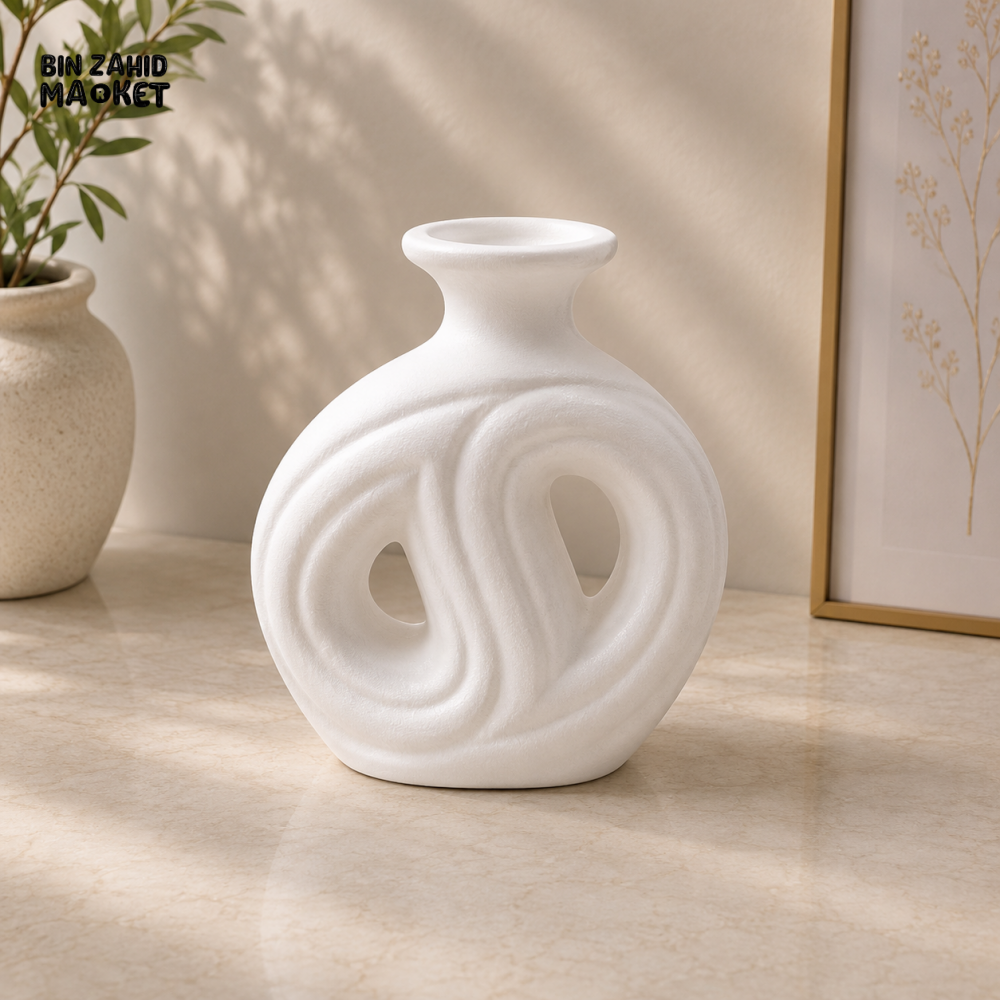 ABSTRACT DOUBLE LOOP CERAMIC DECORATIVE VASE