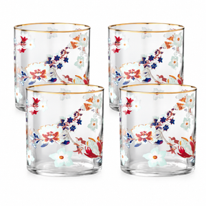 Danny Home 4 Piece Floral Gold Rim Tumbler Set - 390 ml