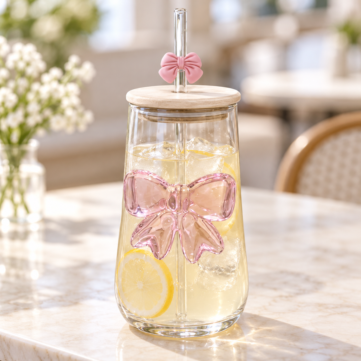 Glasslux Bow Tumbler With Lid & Straw - Curved-Shaped / 400 ml