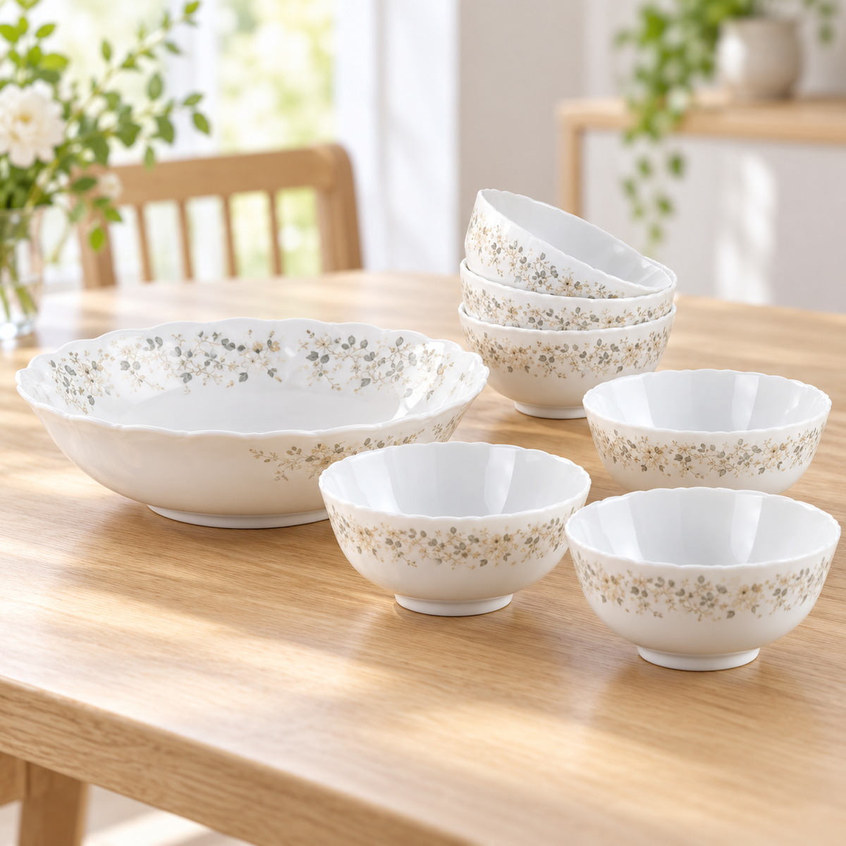 Danny Home 7-Piece Floral Serving bowl set