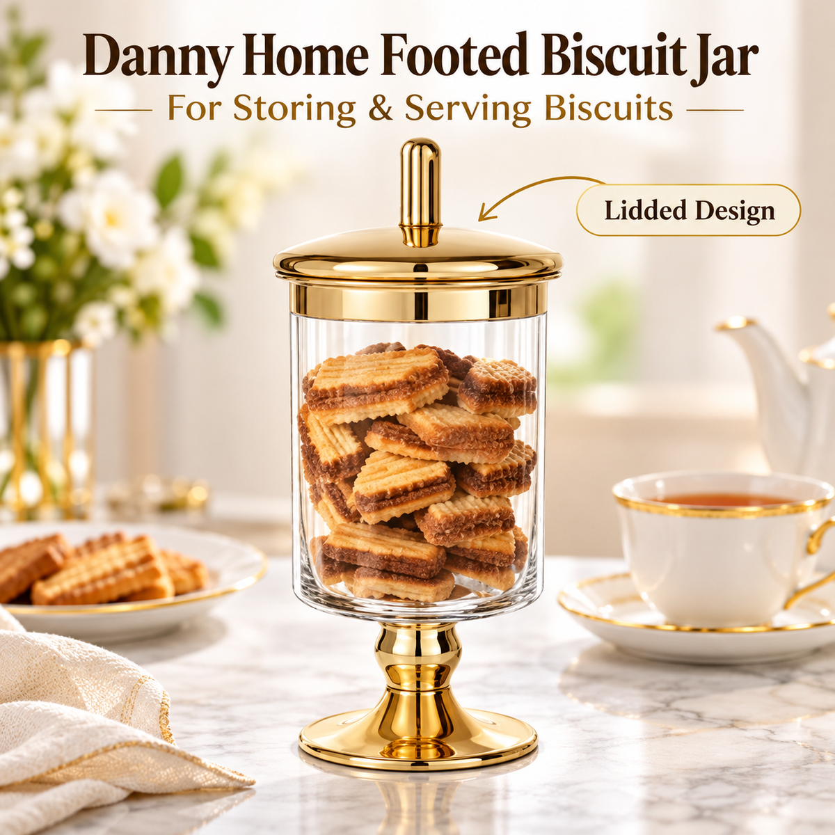 Danny Home Golden Footed Biscuit Jar - 9.1 x 24 cm