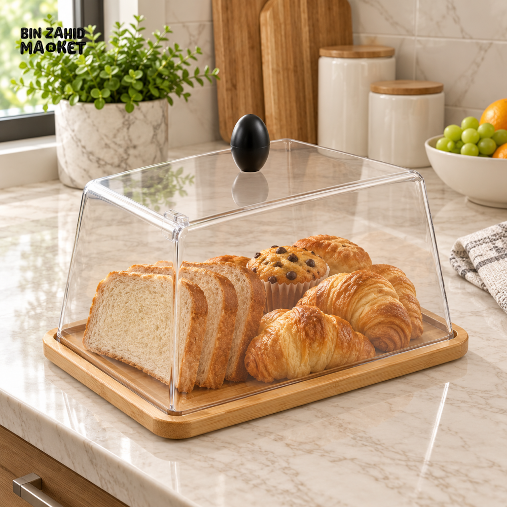 ACRYLIC BUTTER & DESSERT DISPLAY COVER WITH BAMBOO TRAY - Cake Stands