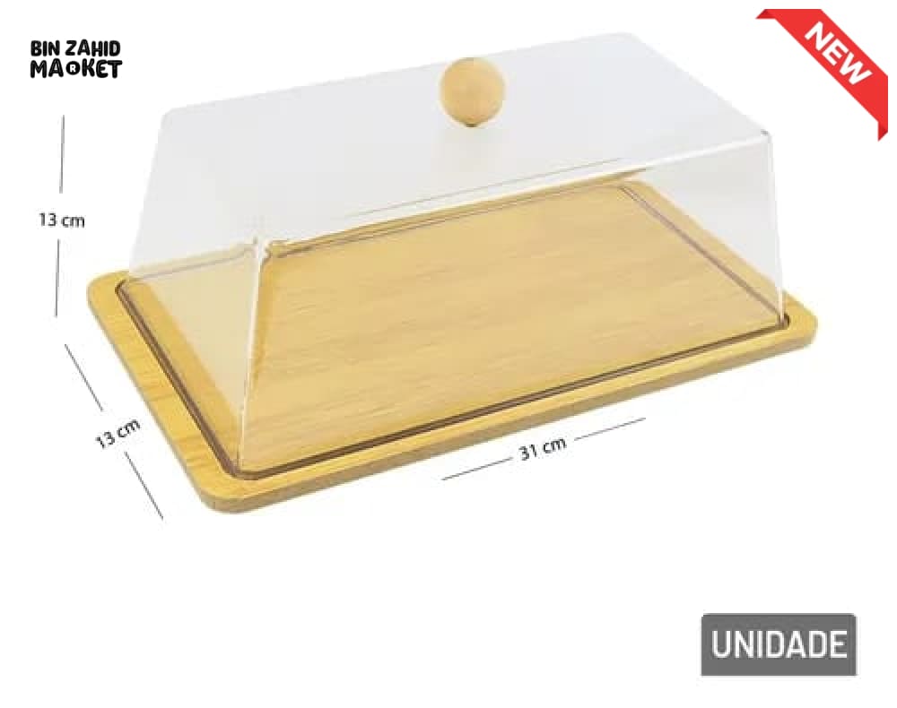 ACRYLIC CAKE & DESSERT DISPLAY COVER WITH BAMBOO TRAY