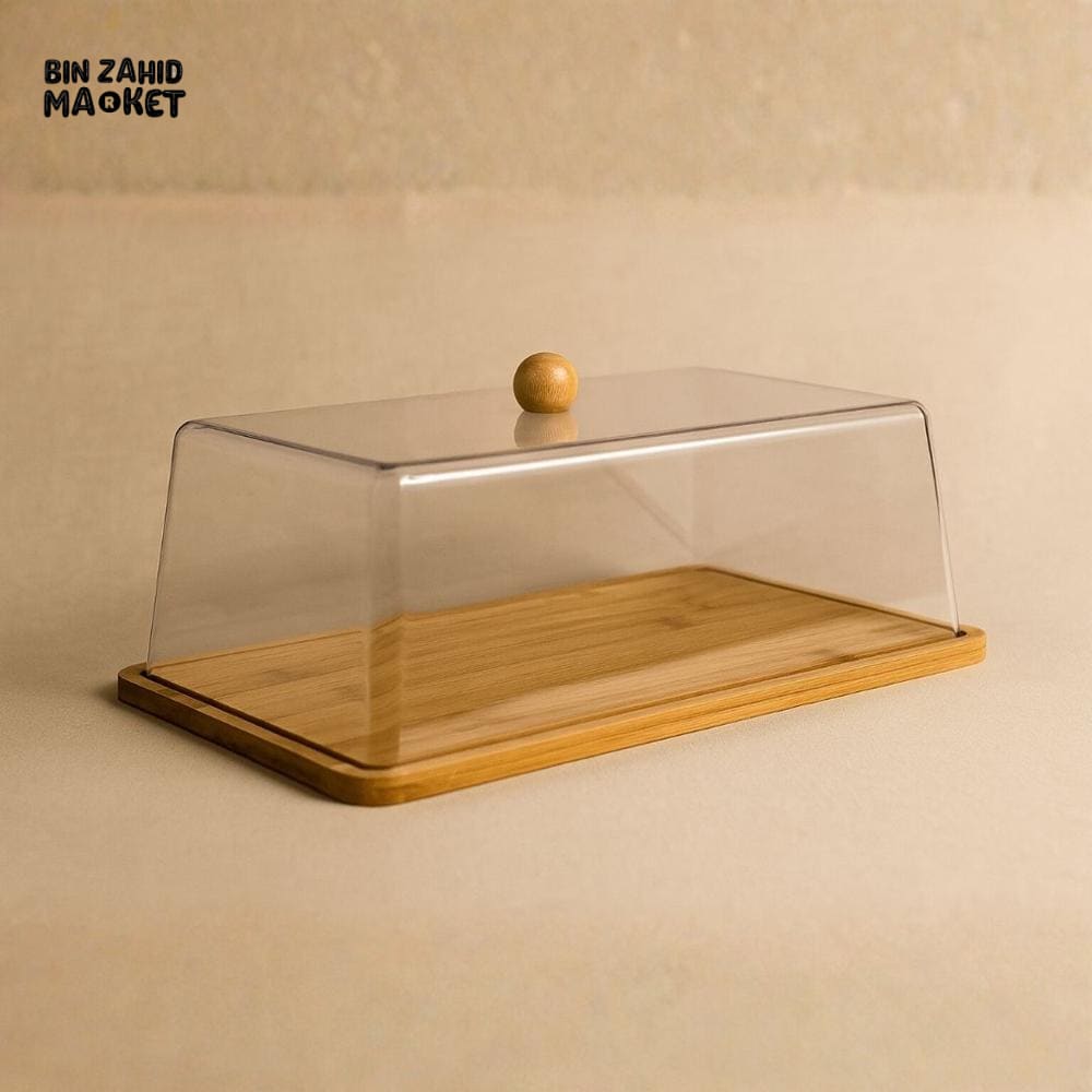 ACRYLIC CAKE & DESSERT DISPLAY COVER WITH BAMBOO TRAY