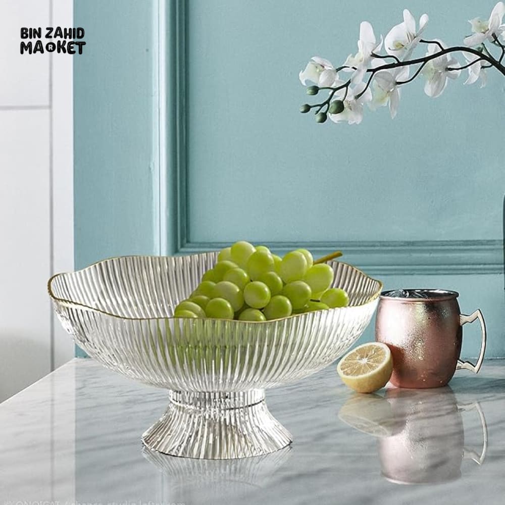 ACRYLIC FRUIT BOWL WITH GOLD RIM – LUXURY TABLE DECOR CENTERPIECE - LARGE
