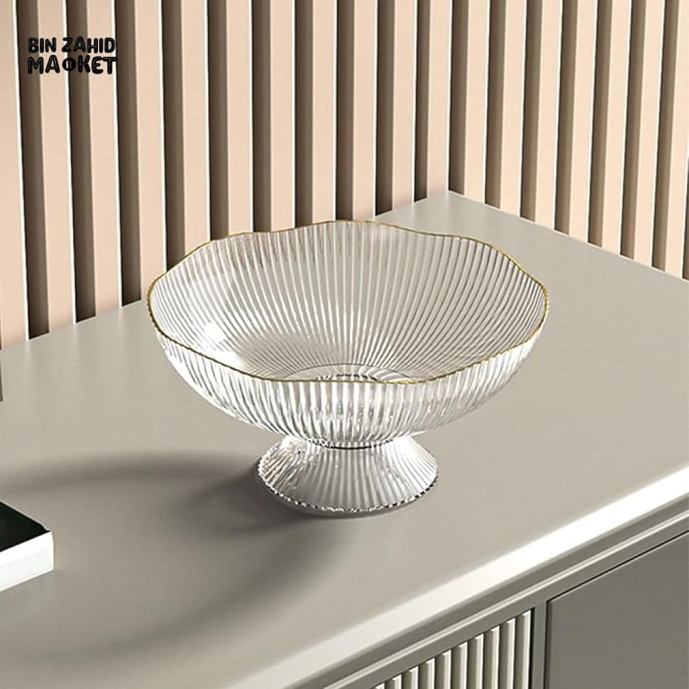 ACRYLIC FRUIT BOWL WITH GOLD RIM – LUXURY TABLE DECOR CENTERPIECE - SMALL