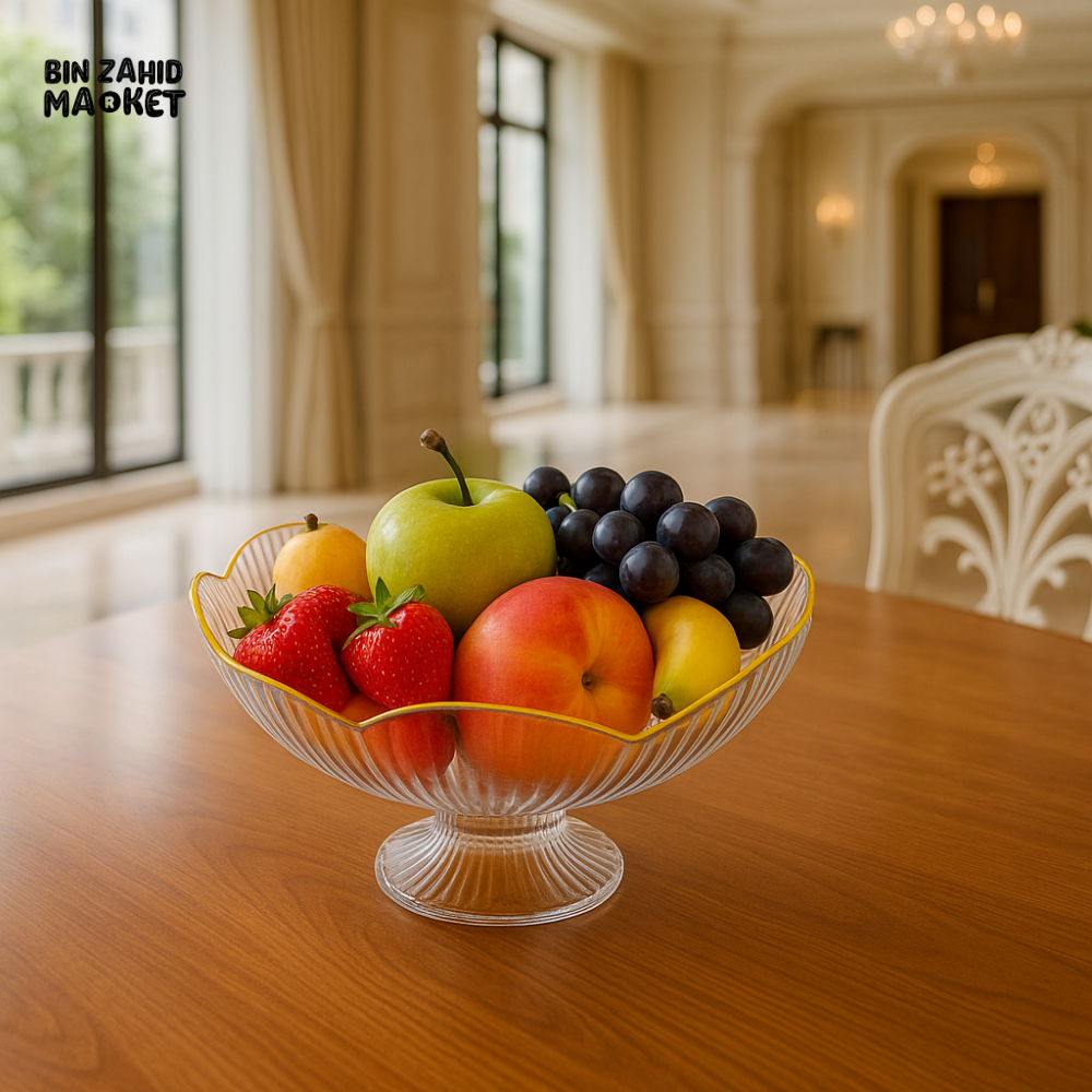 ACRYLIC FRUIT BOWL WITH GOLD RIM – LUXURY TABLE DECOR CENTERPIECE - SMALL