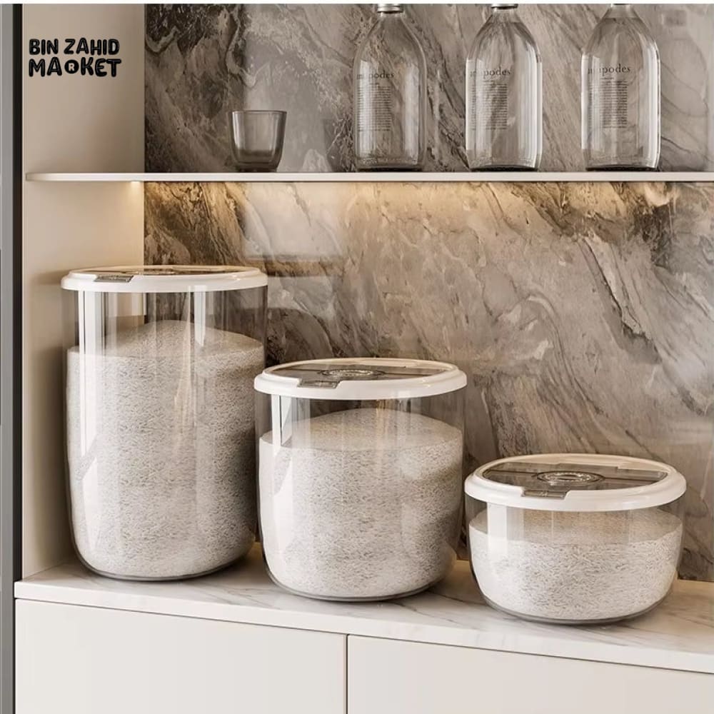 ACRYLIC RICE STORAGE BOX – TRANSPARENT KITCHEN CONTAINER WITH LID