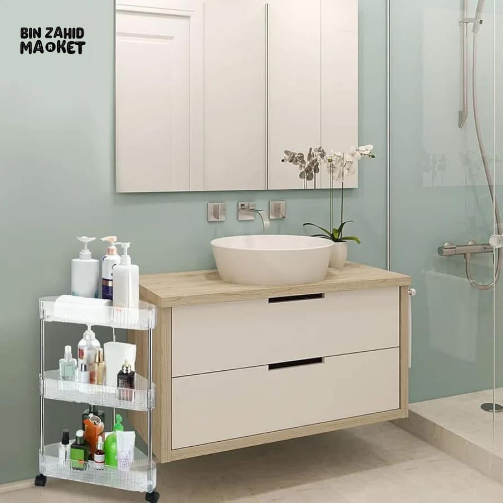 ACRYLIC TRIANGLE CORNER TROLLEY – SPACE-SAVING BATHROOM & KITCHEN ORGANIZER