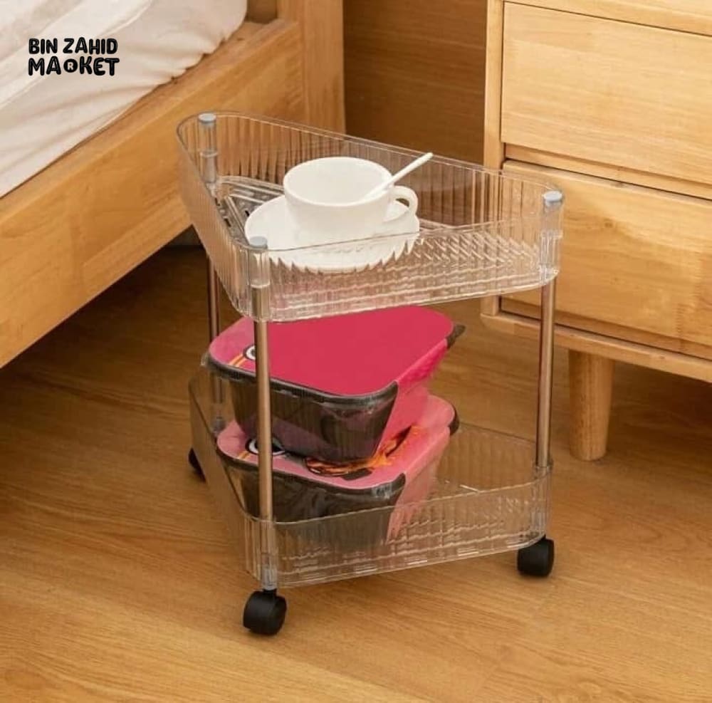 ACRYLIC TRIANGLE CORNER TROLLEY – SPACE-SAVING BATHROOM & KITCHEN ORGANIZER 2 LAYERS