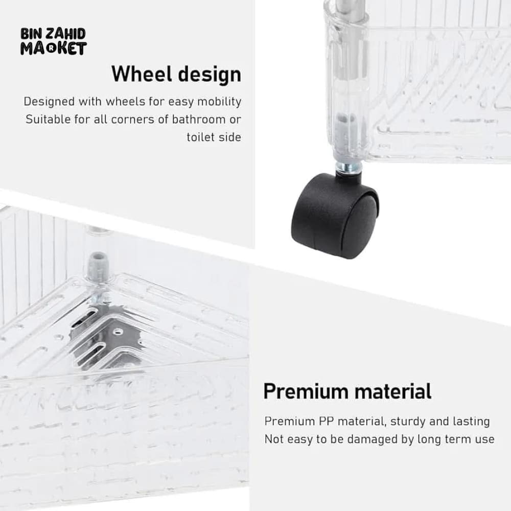 ACRYLIC TRIANGLE CORNER TROLLEY – SPACE-SAVING BATHROOM & KITCHEN ORGANIZER