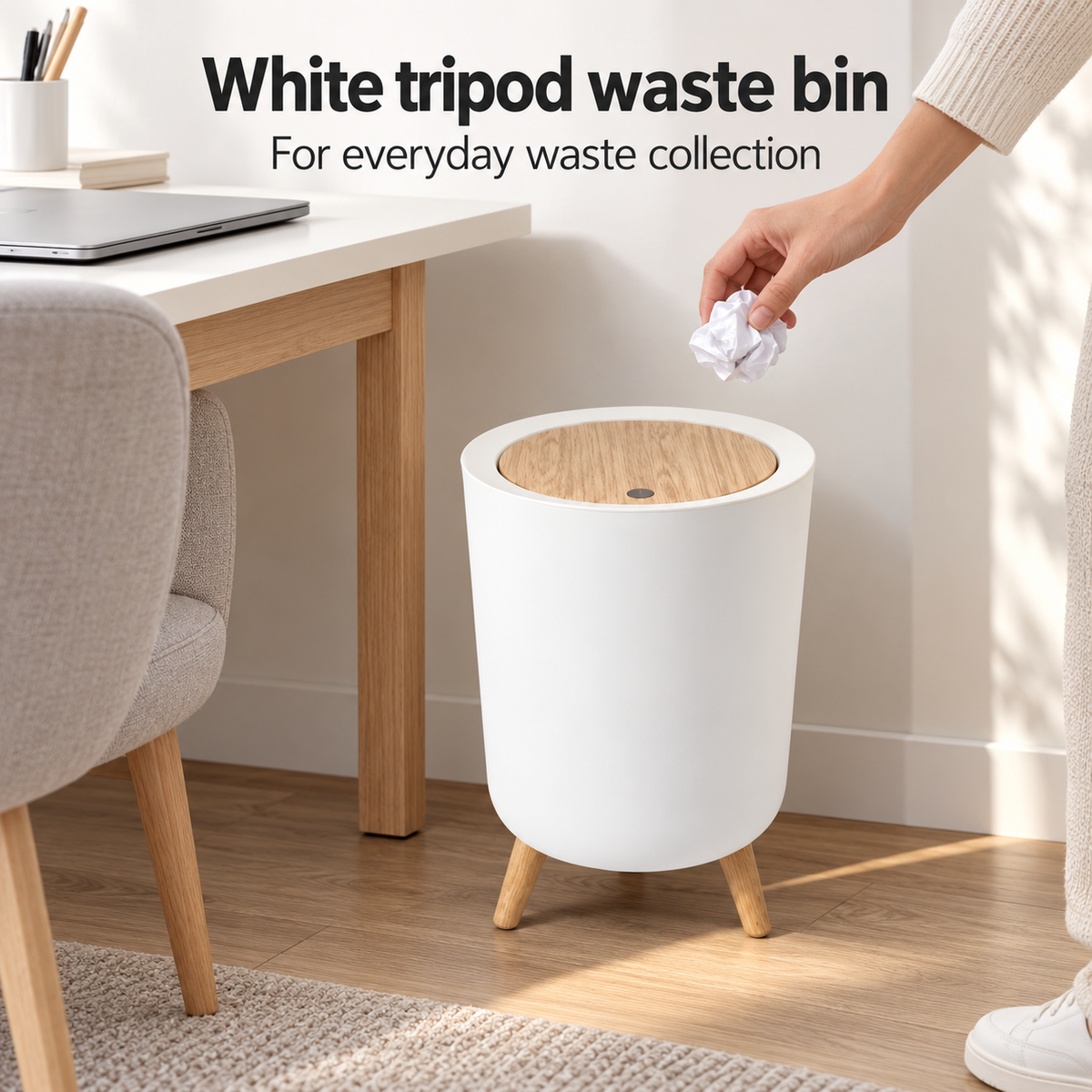 Danny Home White Tripod Waste Bin - 12 LITRE