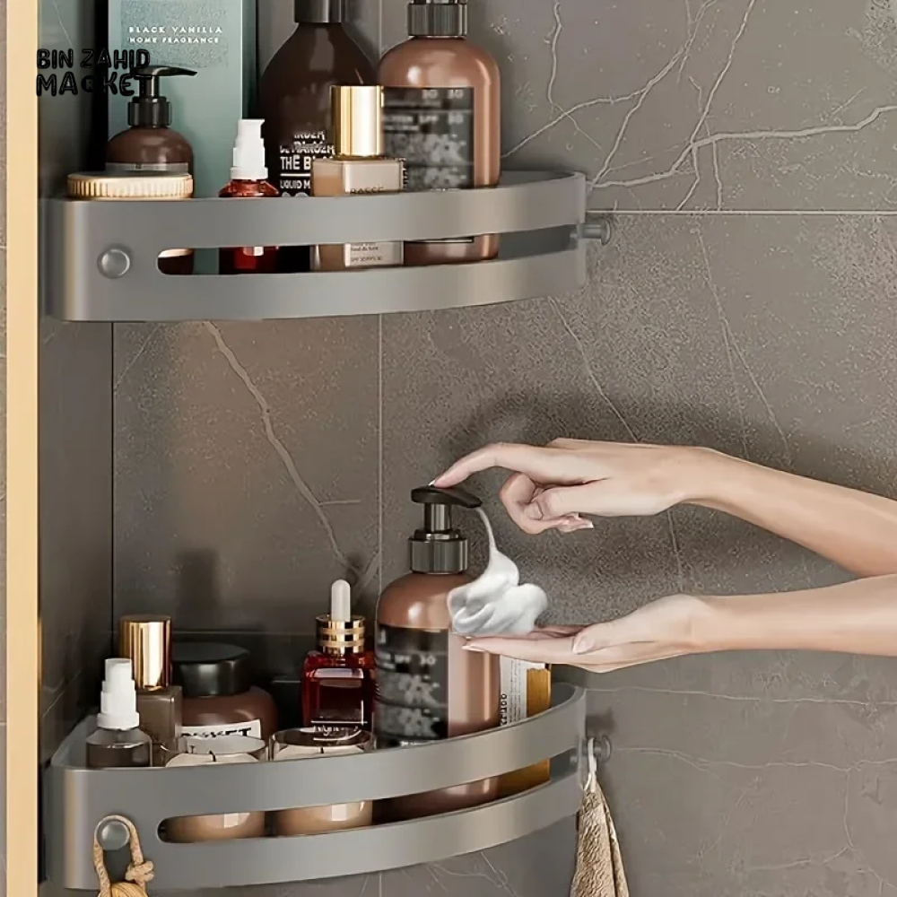 ADHESIVE BATHROOM SHAMPOO HOLDER SHOWER CADDY TOWEL STORAGE SHELVES