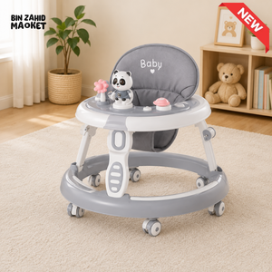 ADJUSTABLE BABY WALKER WITH PLAY TRAY - GREY