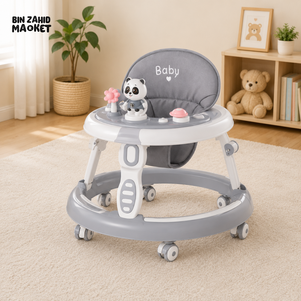 ADJUSTABLE BABY WALKER WITH PLAY TRAY - GREY