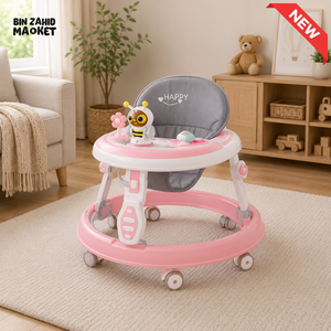ADJUSTABLE BABY WALKER WITH PLAY TRAY - PINK