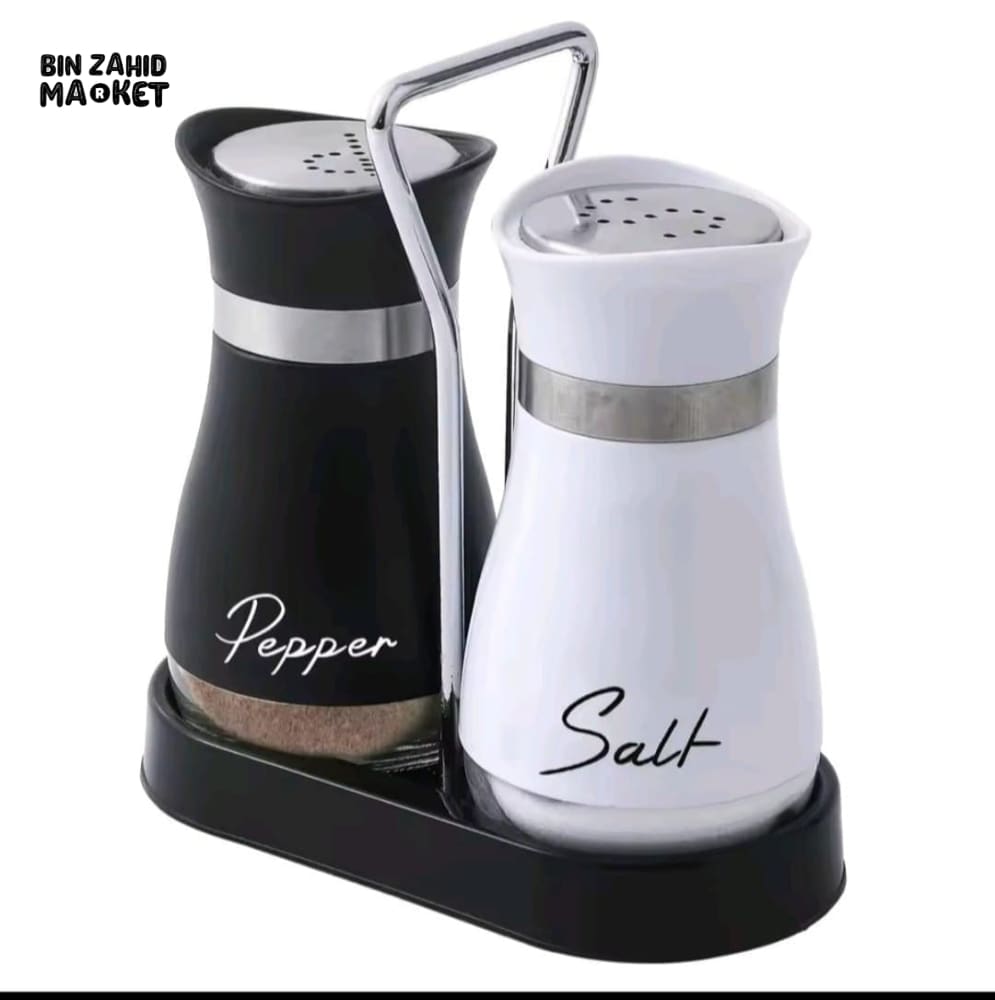ADJUSTABLE SALT & PEPPER SHAKERS – REFILLABLE GLASS SPICE BOTTLES WITH SHELF