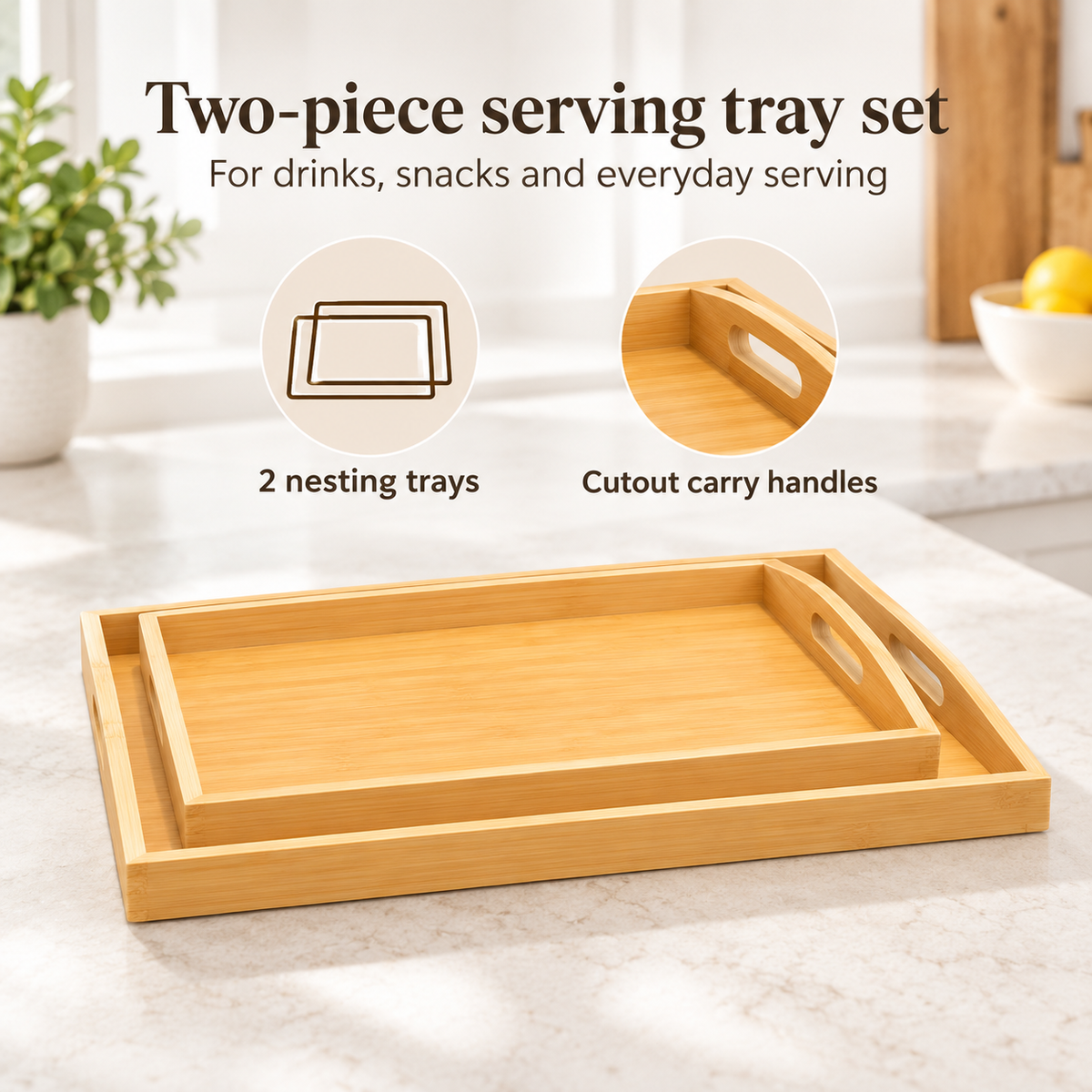 Danny Home Two-piece Serving Tray Set With Cutout Handles