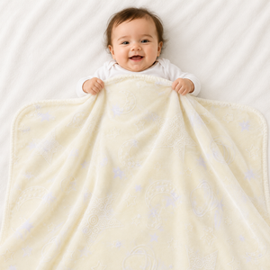 HAPPIMUMS BABY PLUSH SLEEPING BLANKET DOUBLE PLY MOON & STARS 110 x 80 - CREAM
