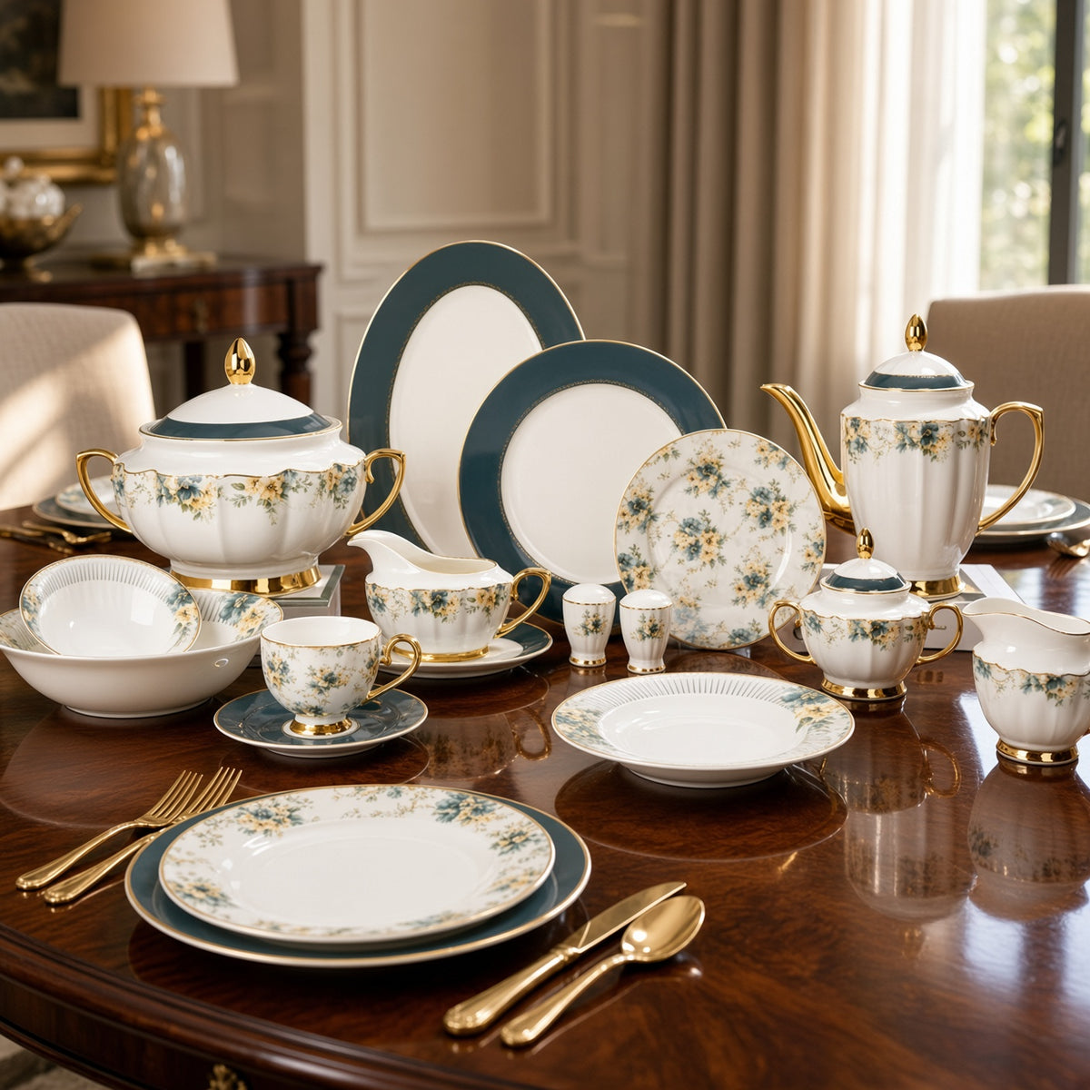 Johnson Bros Inspired Sunflower Green Patterns Bone China Dinner Set