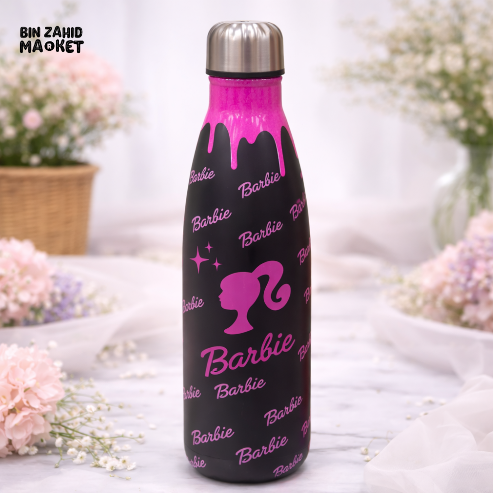 AESTHETIC BARBIE PRINT INSULATED WATER BOTTLE - BLACK