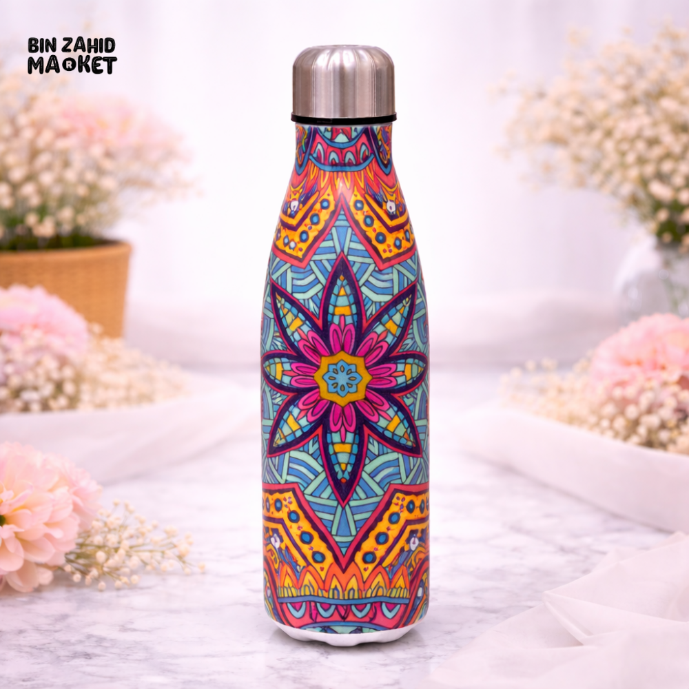 AESTHETIC BOHO MANDALA LUXE PRINT INSULATED WATER BOTTLE - ETHNIC ART MANDALA SERIES