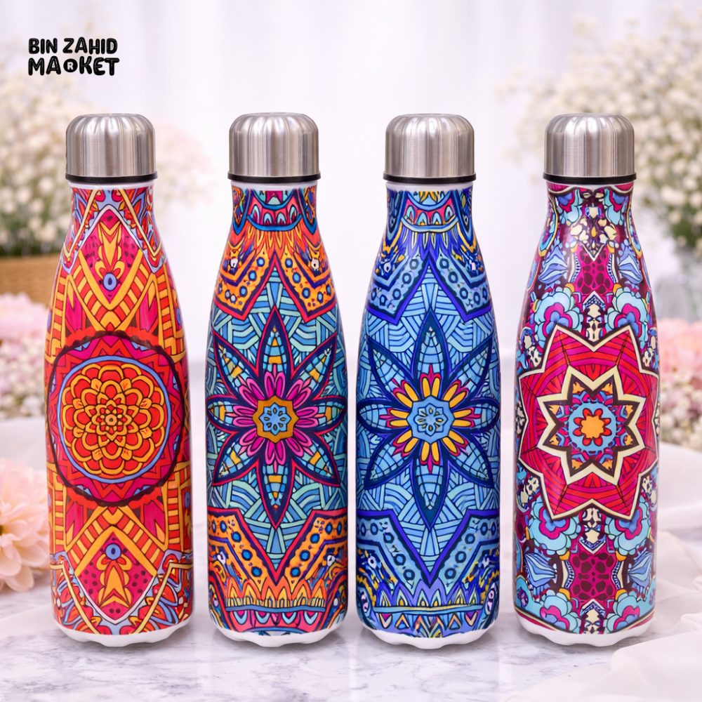 AESTHETIC BOHO MANDALA LUXE PRINT INSULATED WATER BOTTLE - VIBRANT MANDALA ESSENCE