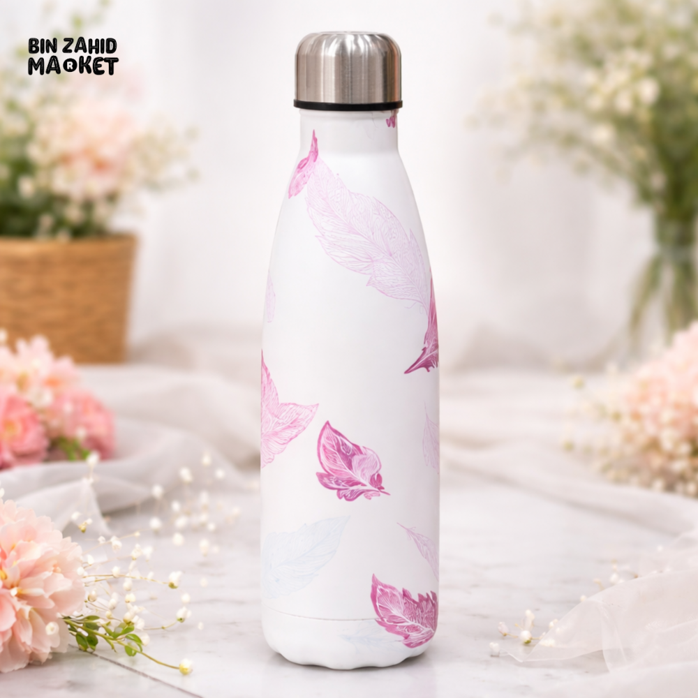 AESTHETIC FEATHER PRINT INSULATED WATER BOTTLE – BLUSH FEATHER WHISPER