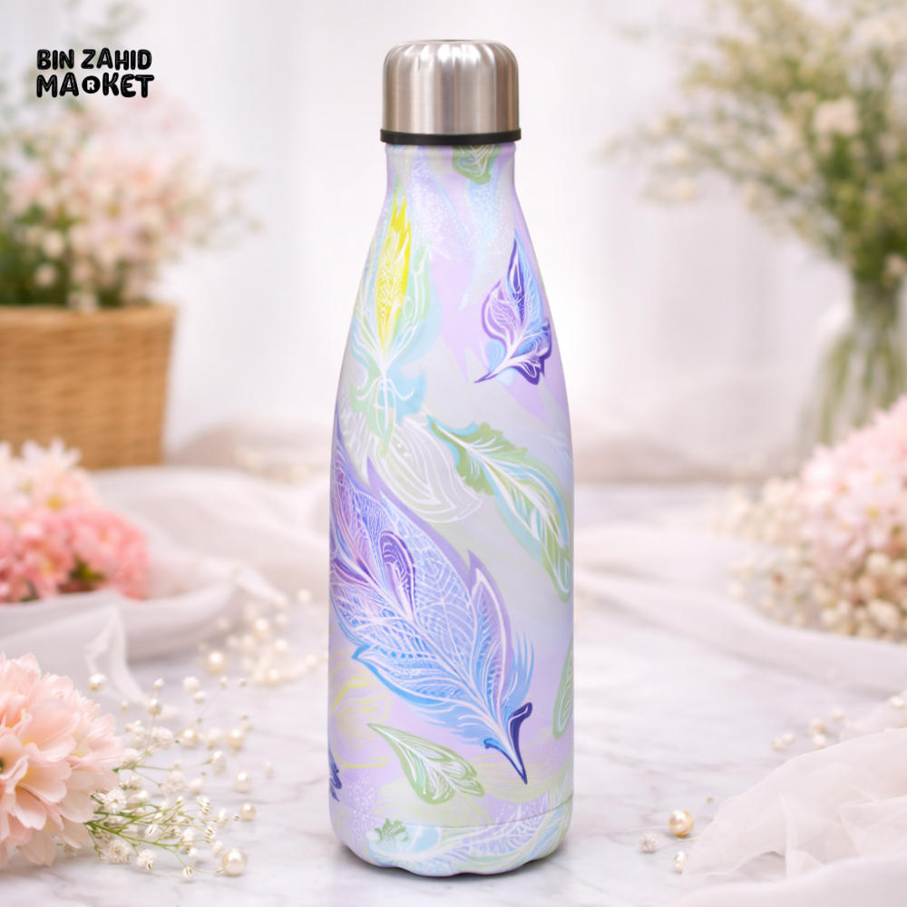 AESTHETIC FEATHER PRINT INSULATED WATER BOTTLE – IRIDESCENT FEATHER DREAM