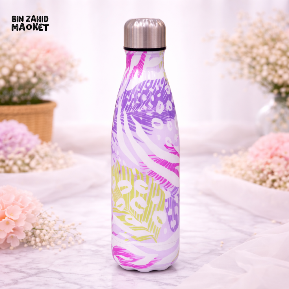 AESTHETIC URBAN SAFARI PRINT INSULATED WATER BOTTLE - JUNGLE LILAC FLOW