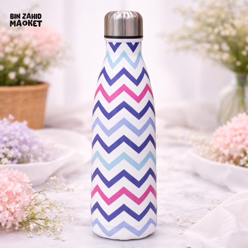AESTHETIC ZIGZAG PRINT INSULATED WATER BOTTLE - CHEVRON BREEZE