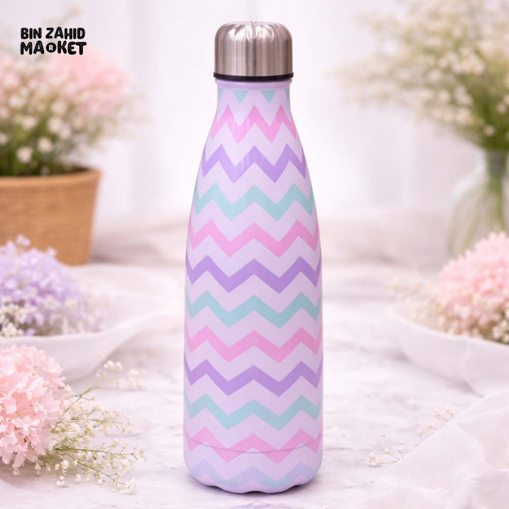 AESTHETIC ZIGZAG PRINT INSULATED WATER BOTTLE - PASTEL ZIGZAG DREAM