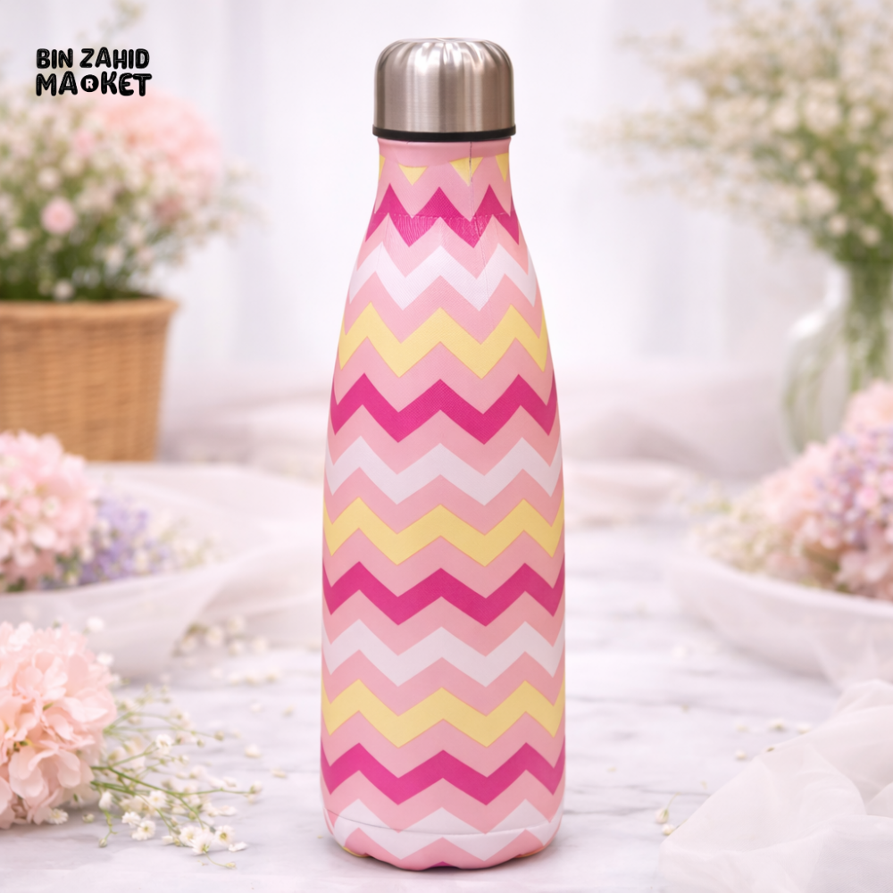 AESTHETIC ZIGZAG PRINT INSULATED WATER BOTTLE - SUNSET CHEVRON GLOW