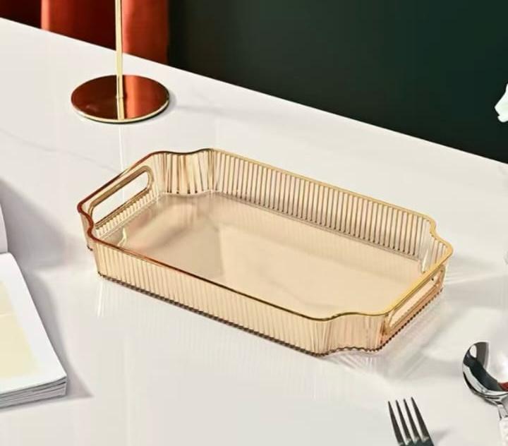 Premium Rectangular Table Tray – Ribbed Edge Gold-Tone Accent